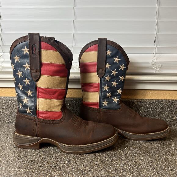 Durango Rebel Boots Mens Sz 7.5 EE Brown American Flag Cowboy Square Toe Mid 12" - Picture 3 of 9